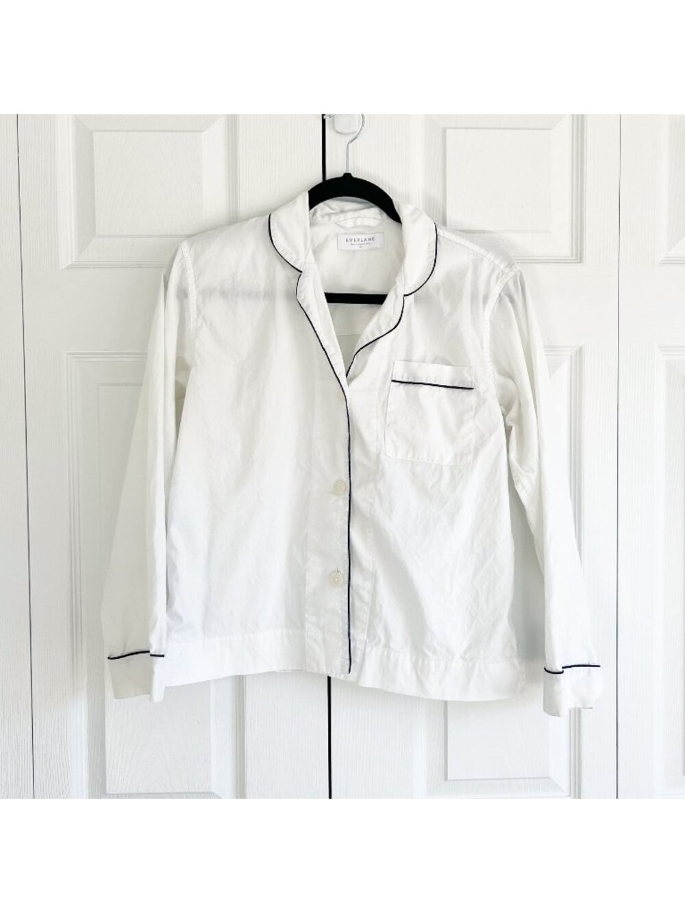Everlane The Piped Notch Collar White 100% Cotton Shirt Women's Size X-Small XS